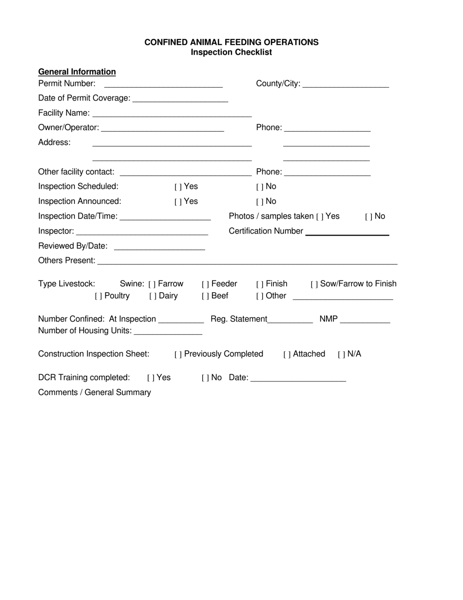 Virginia Confined Animal Feeding Operations Inspection Checklist Fill Out, Sign Online and