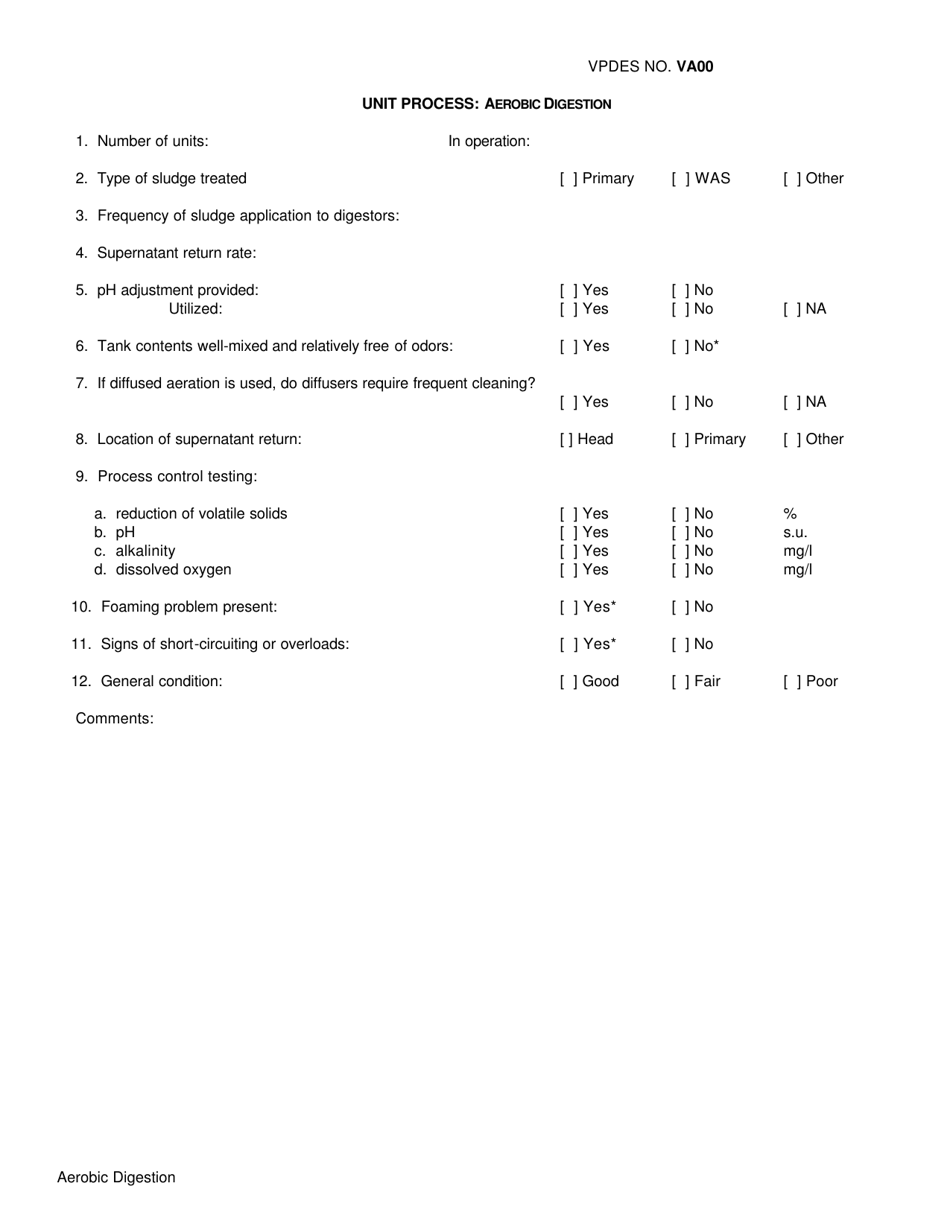 VPDES Form VA00 Unit Process: Aerobic Digestion - Virginia, Page 1