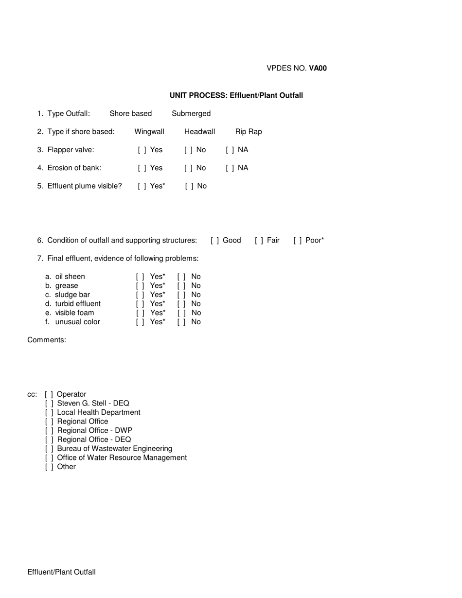 VPDES Form VA00 Unit Process: Effluent / Plant Outfall - Virginia, Page 1
