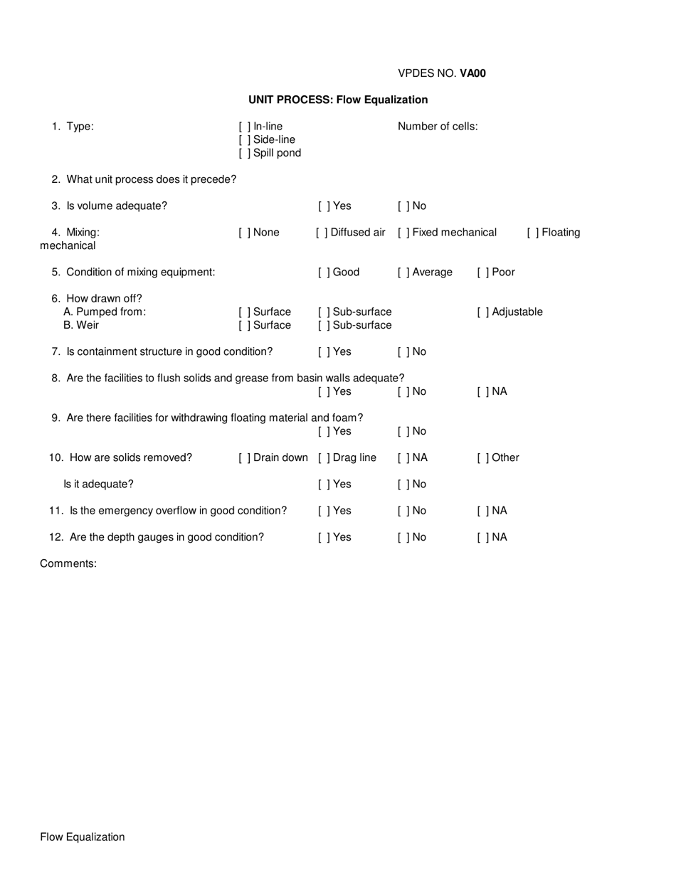 VPDES Form VA00 Unit Process: Flow Equalization - Virginia, Page 1