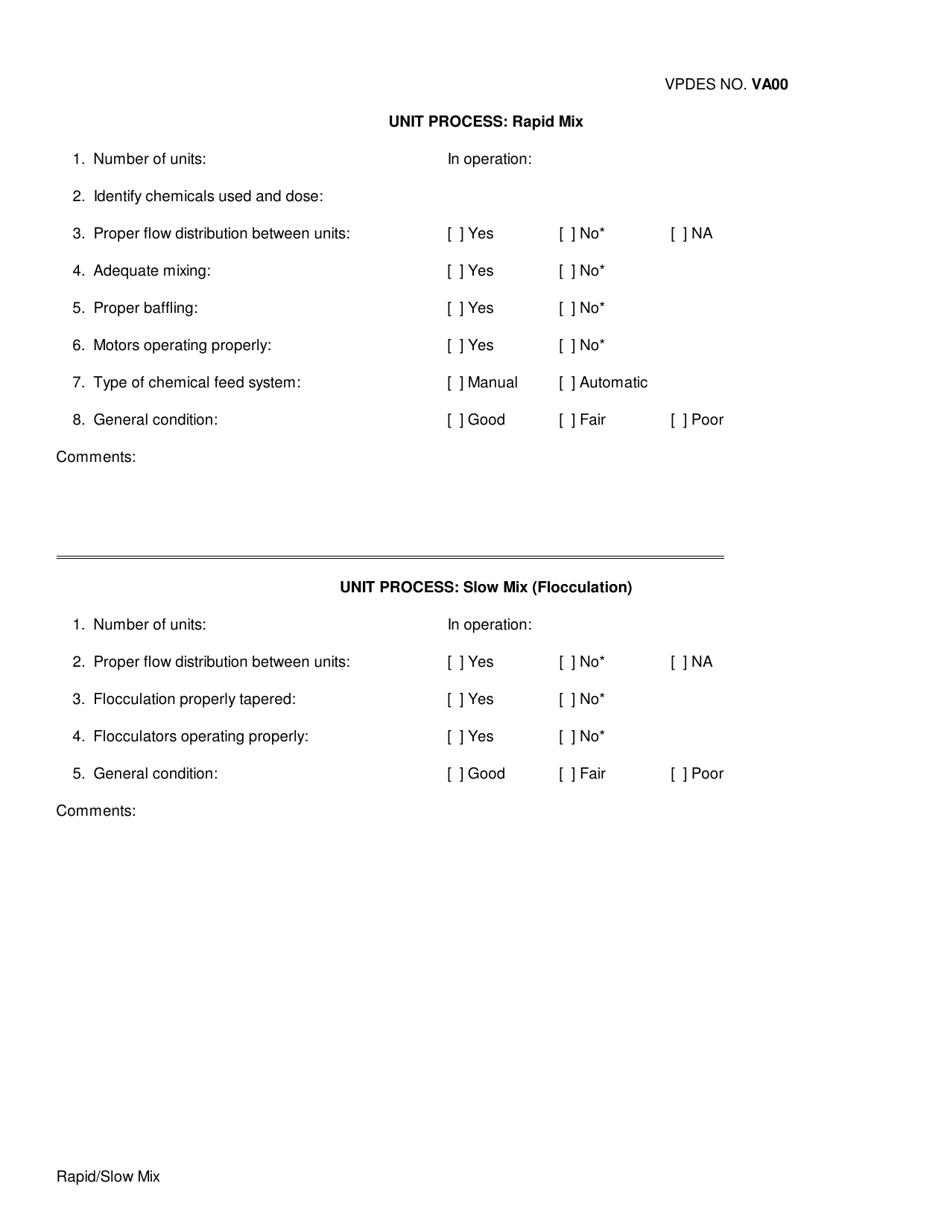 VPDES Form VA00 Unit Process: Rapid Mix - Virginia, Page 1