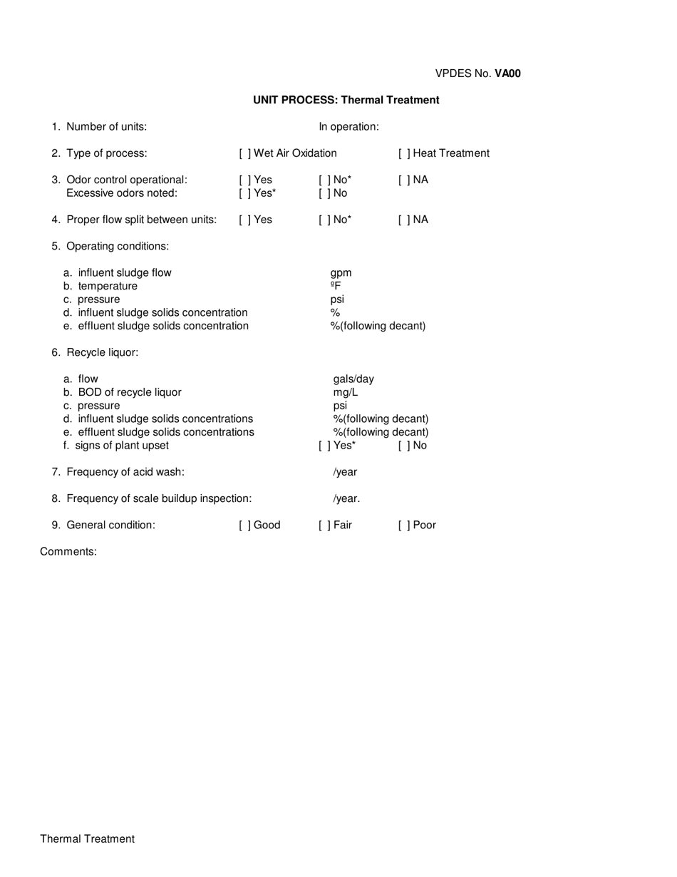 VPDES Form VA00 Unit Process: Thermal Treatment - Virginia, Page 1