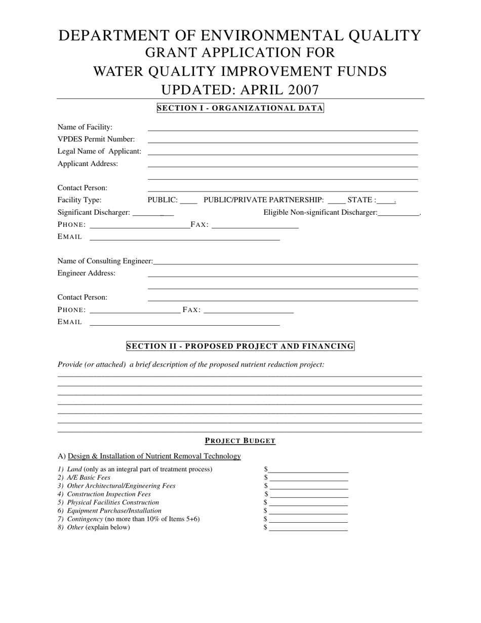Grant Application for Water Quality Improvement Funds - Virginia, Page 1
