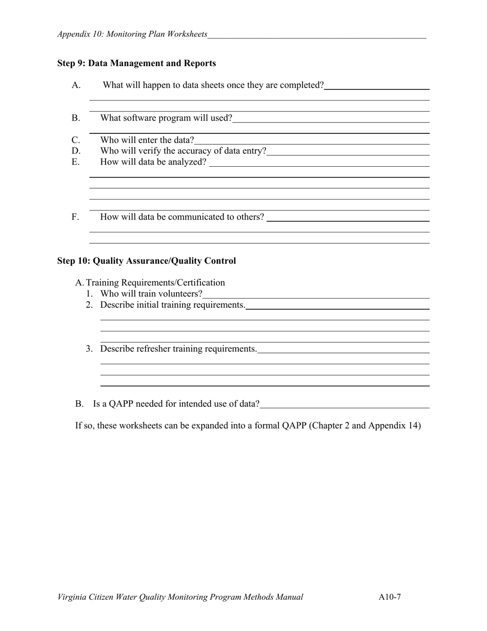 Monitoring Plan Worksheets - Virginia, Page 7