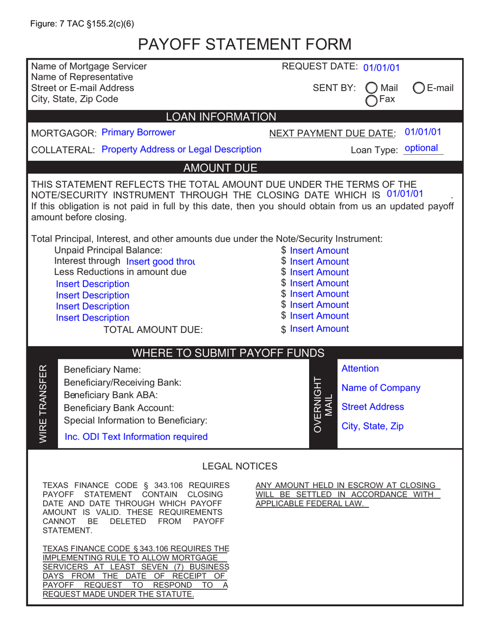 Texas Payoff Statement Form Download Fillable PDF Templateroller