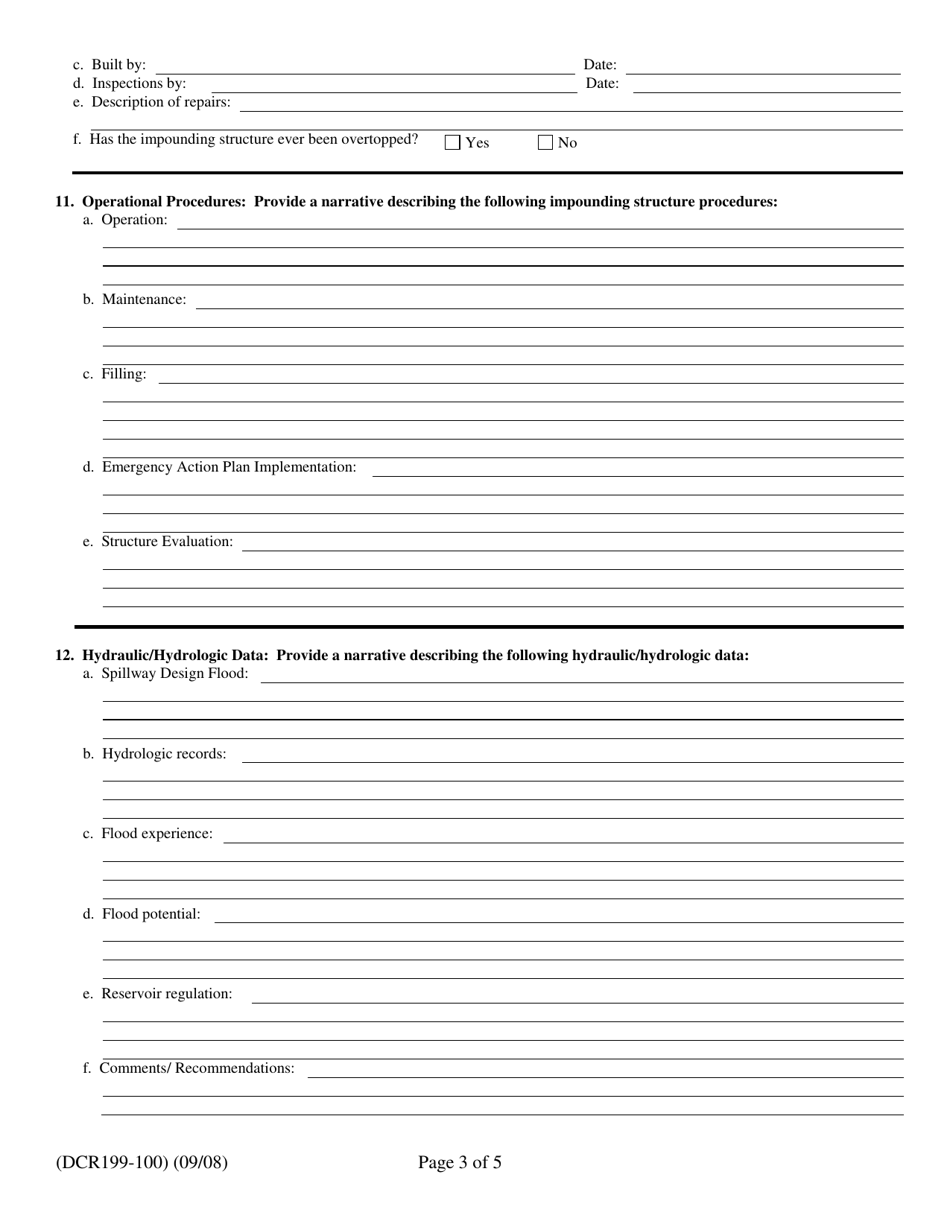 Form DCR199-100 Record Report for Virginia Regulated Impounding Structures - Virginia, Page 3