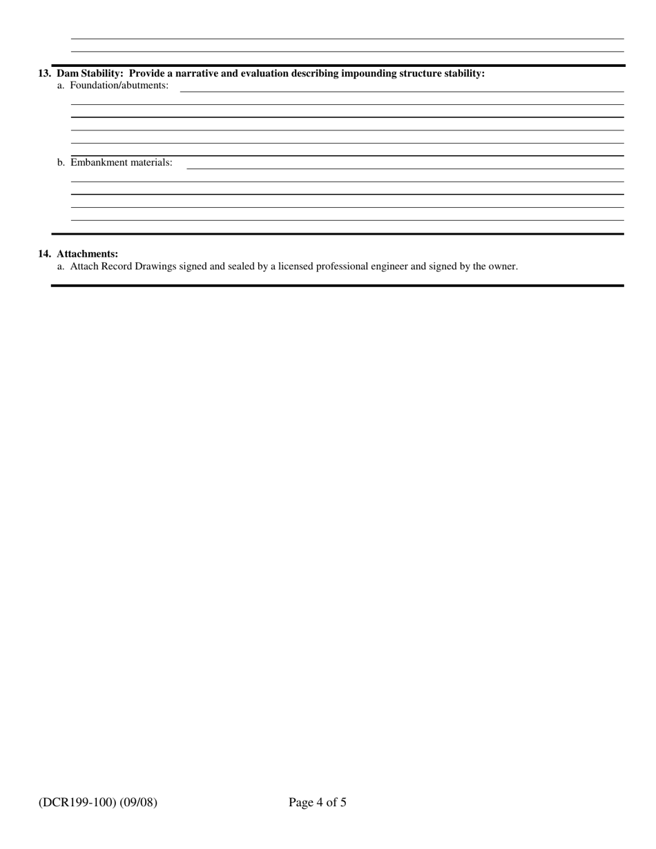 Form DCR199-100 Record Report for Virginia Regulated Impounding Structures - Virginia, Page 4