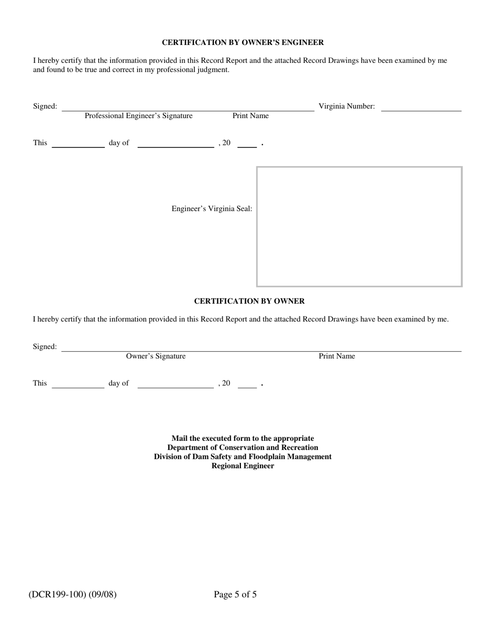 Form DCR199-100 Record Report for Virginia Regulated Impounding Structures - Virginia, Page 5