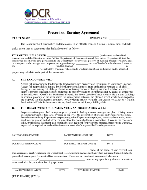 Form DCR199-001 Prescribed Burning Agreement - Virginia