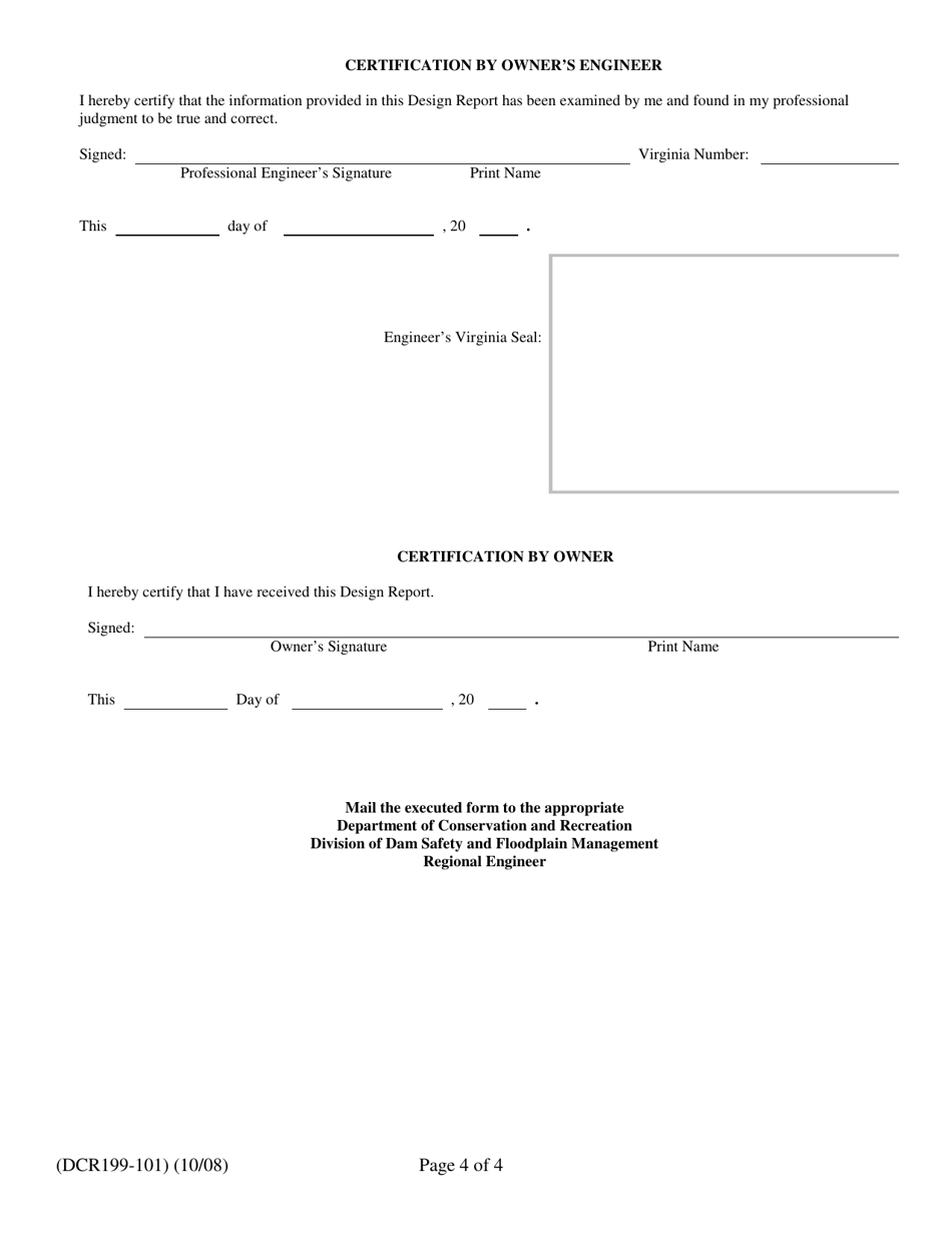 Form DCR199-101 Design Report for the Construction or Alteration of Virginia Regulated Impounding Structures - Virginia, Page 4