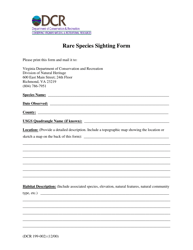 Document preview: Form DCR199-002 Rare Species Sighting Form - Virginia