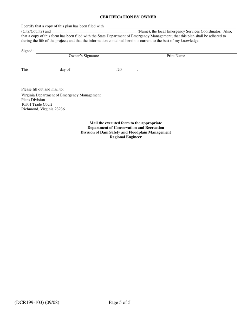 Form DCR199-103 Emergency Preparedness Plan for Low Hazard Virginia Regulated Impounding Structures - Virginia, Page 5