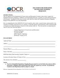 Form DCR199-215 Fee Form for Simplified Inundation Mapping Requests - Virginia