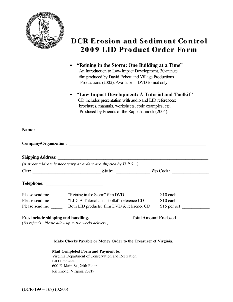 Form DCR199-168 Low Impact Development (Lid) Product Order Form - Virginia, Page 1