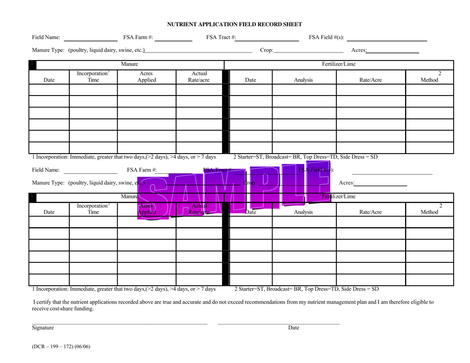 Sample Form DCR199-172 Nutrient Application Field Record Sheet - Virginia, Page 2