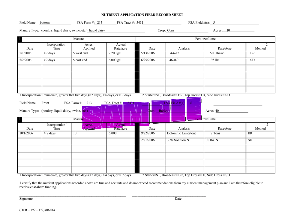 Sample Form DCR199-172 Nutrient Application Field Record Sheet - Virginia, Page 3