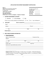 Document preview: Form DCR199-111 Application for Nutrient Management Certification - Virginia