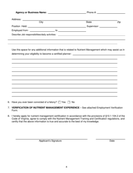 Form DCR199-111 Application for Nutrient Management Certification - Virginia, Page 4