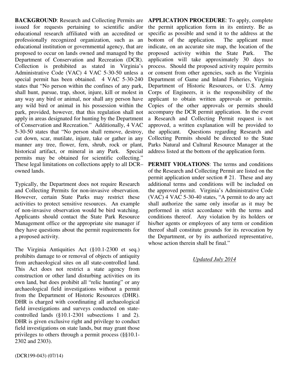 Form DCR199-043 State Parks Research and Collecting Permit Application - Virginia, Page 3