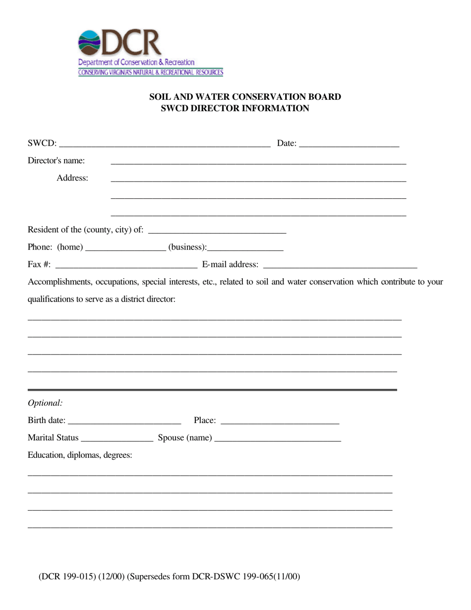 Form DCR199015 Download Printable PDF or Fill Online Soil and Water