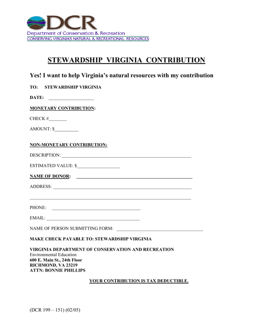 Form DCR199-151 Stewardship Virginia Contribution - Virginia