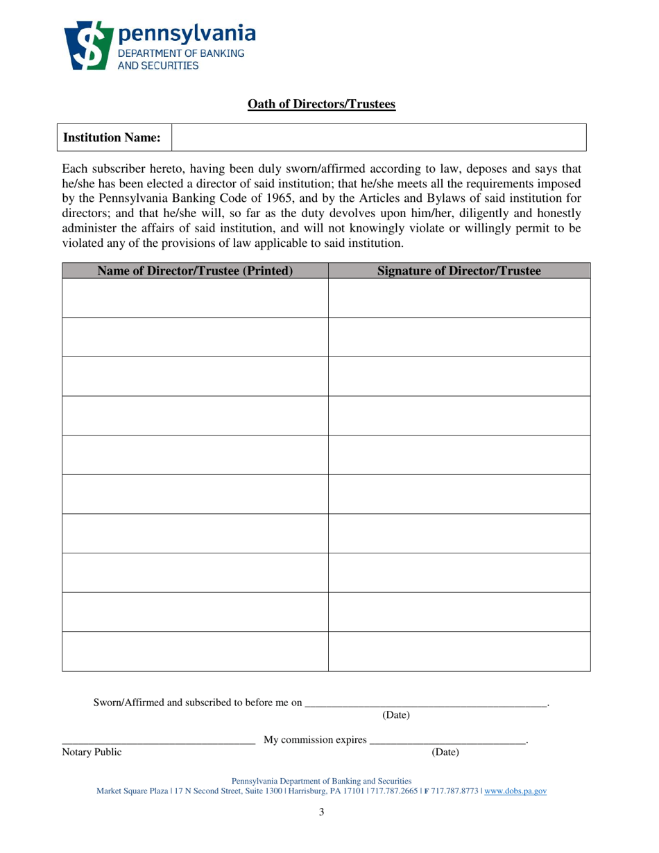 Oath and Roster Forms Director / Trustee  Board Elected - Pennsylvania, Page 3