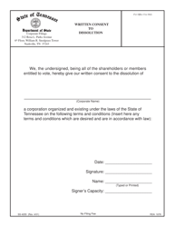 Document preview: Form SS-4255 Written Consent to Dissolution - Tennessee
