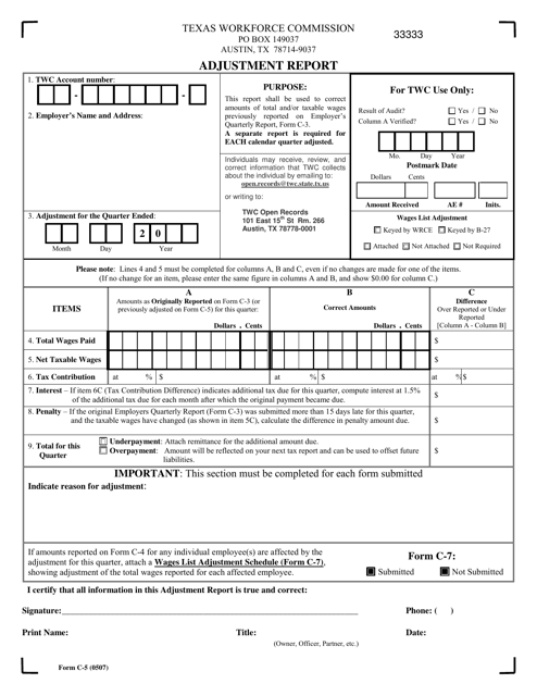 Form C-5 Adjustment Report - Texas
