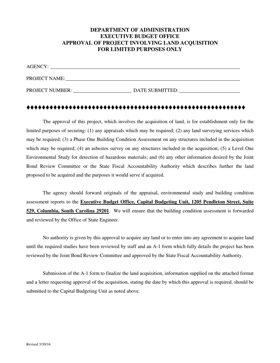 Property Acquisition Information Format - South Carolina, Page 1