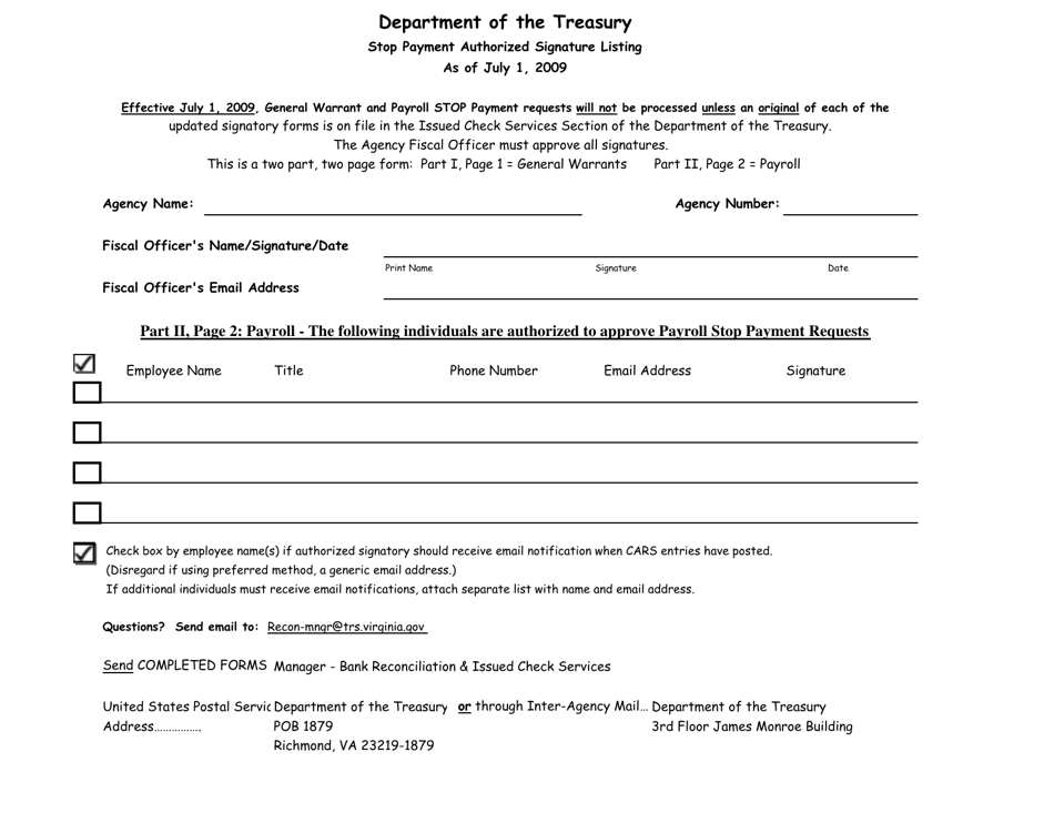 Stop Payment Authorized Signature Listing - Virginia, Page 2