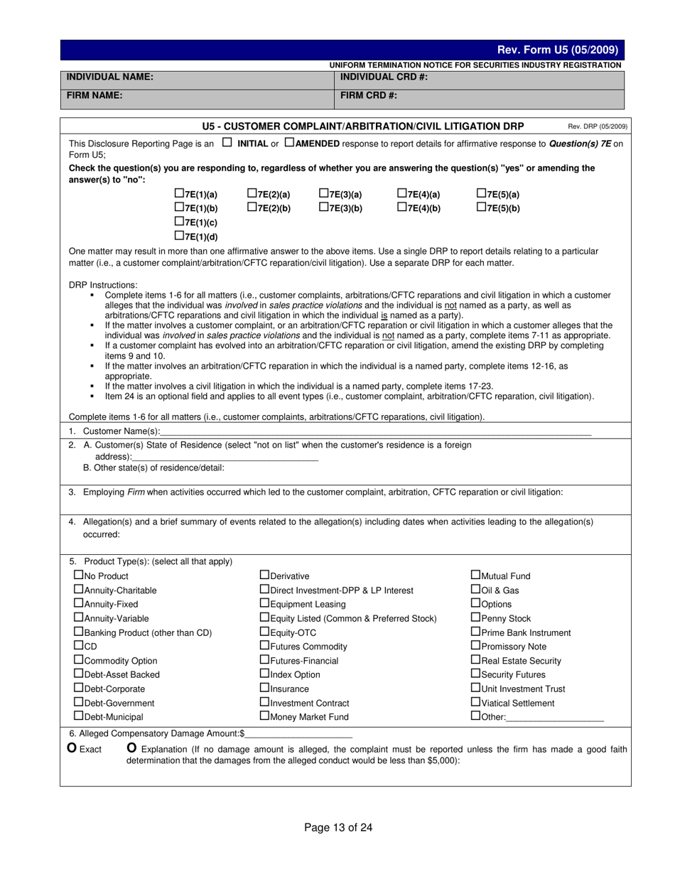 Form U5 Uniform Termination Notice for Securities Industry Registration - Tennessee, Page 13