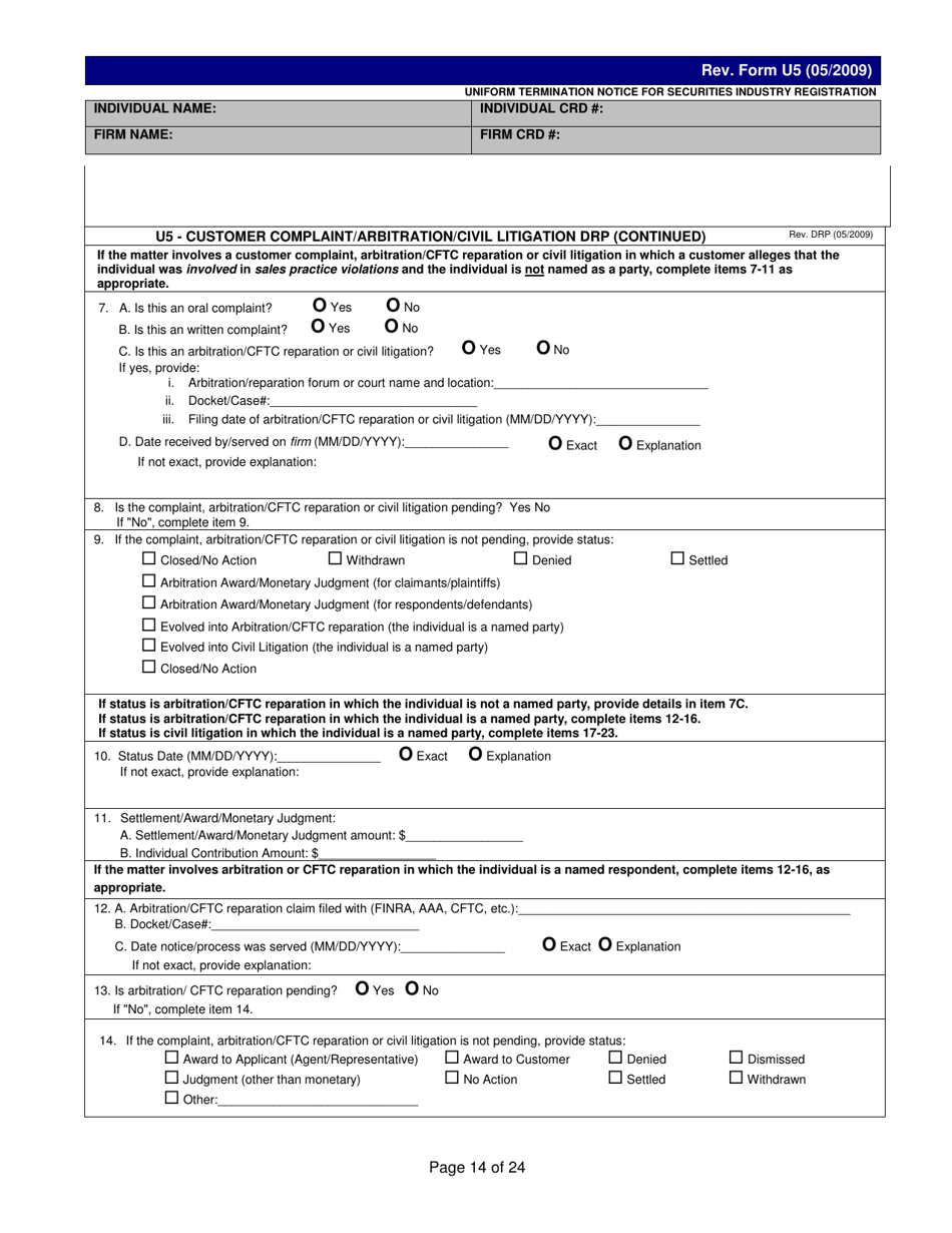 Form U5 Uniform Termination Notice for Securities Industry Registration - Tennessee, Page 14