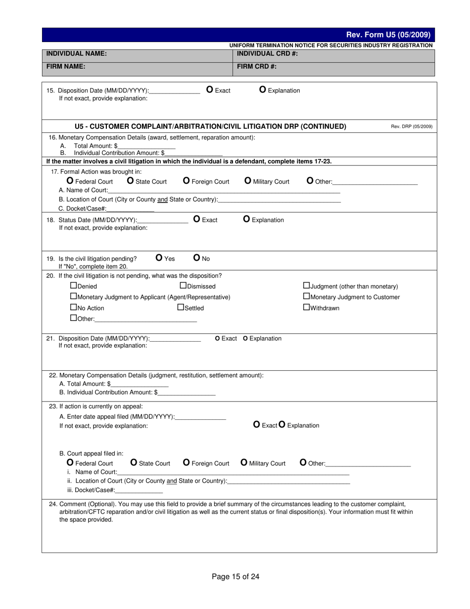 Form U5 Uniform Termination Notice for Securities Industry Registration - Tennessee, Page 15