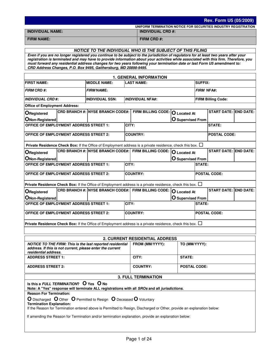 Form U5 Uniform Termination Notice for Securities Industry Registration - Tennessee, Page 1