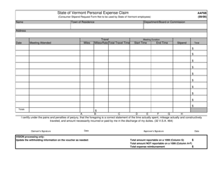 Form AAF6B Personal Expense Claim - Vermont