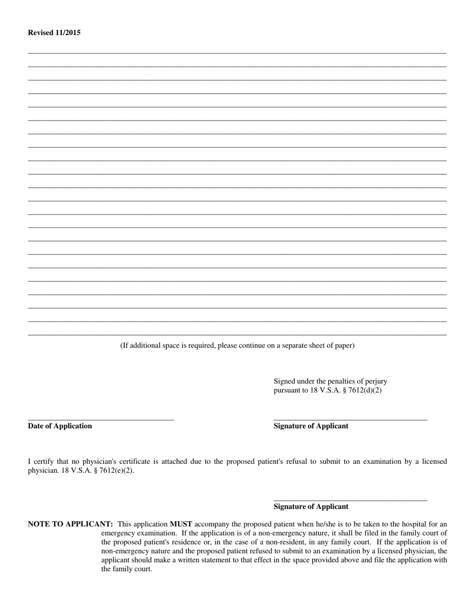 Form MH-9 Non Emergency Application Form - Vermont, Page 2