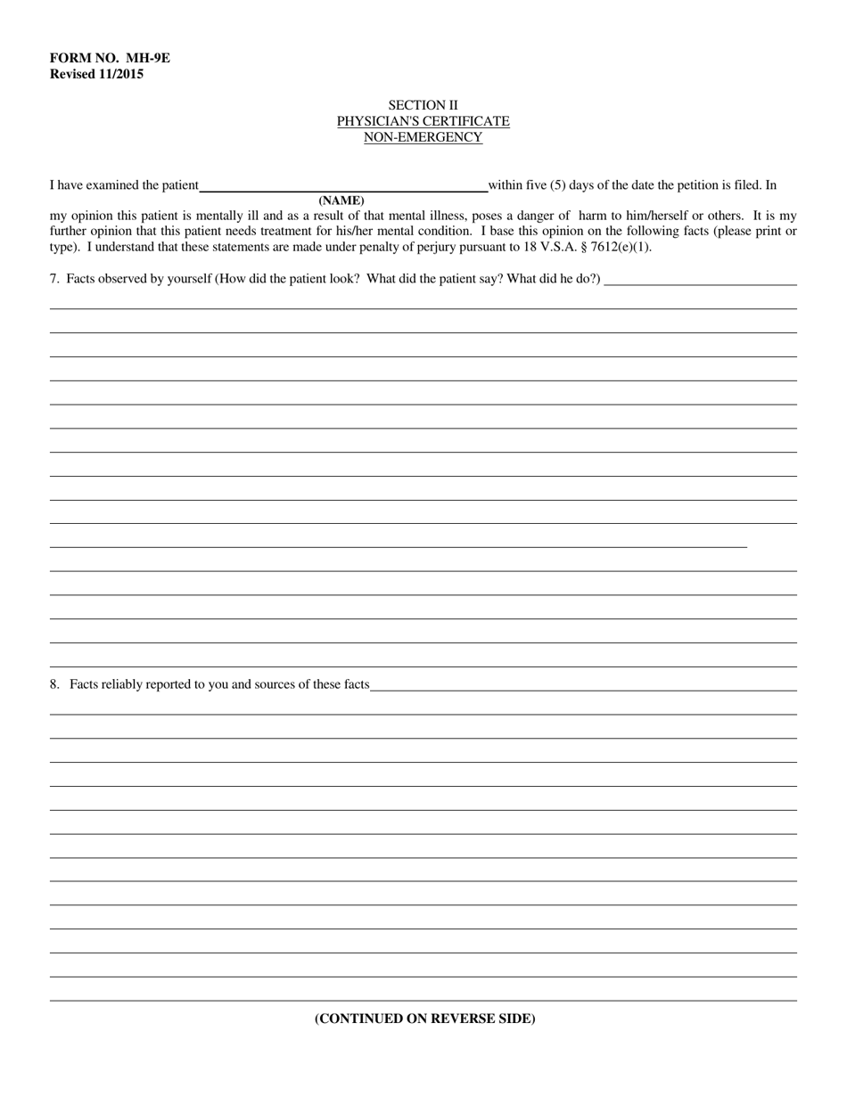 Form MH-9 Non Emergency Application Form - Vermont, Page 5