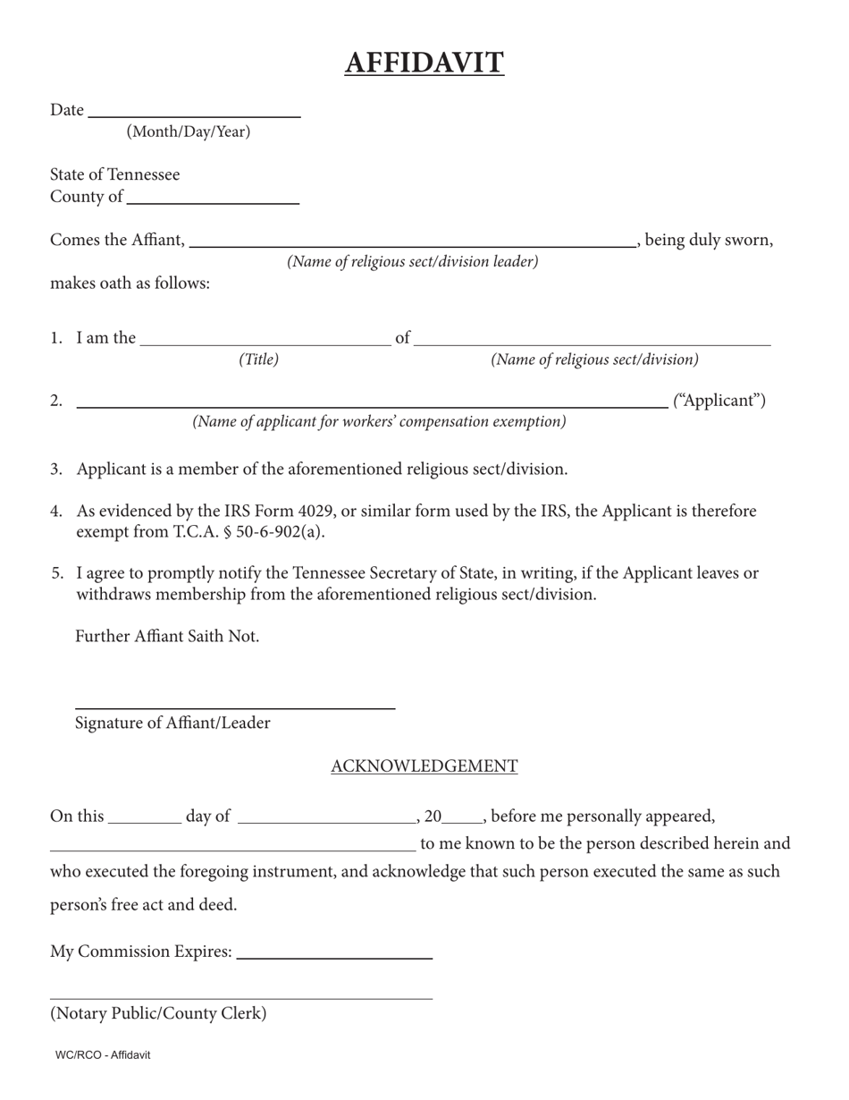 Tennessee Affidavit - Fill Out, Sign Online and Download PDF ...