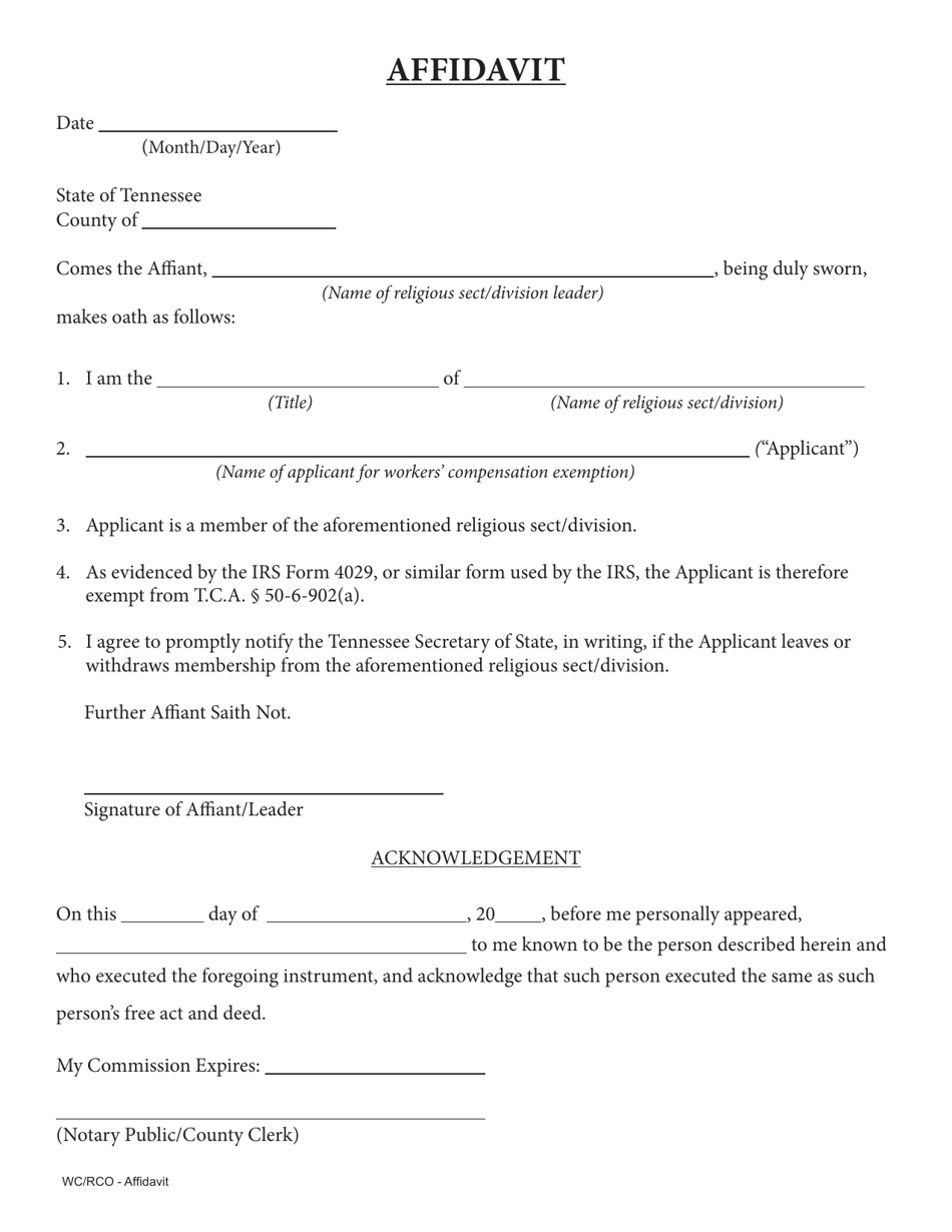 Affidavit - Tennessee, Page 1