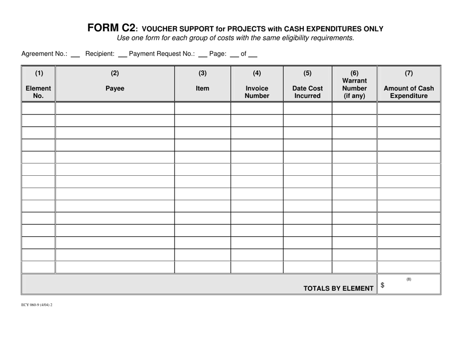 Form C2 (ECY060-9) Voucher Support for Projects With Cash Expenditures Only - Washington, Page 1