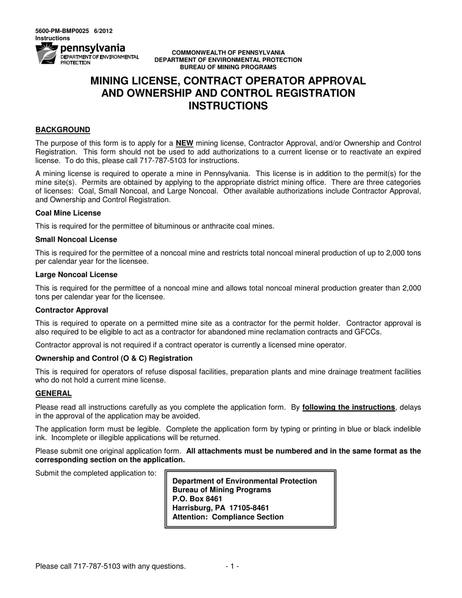 Download Instructions for Form 5600PMBMP0025 Mining License, Contract