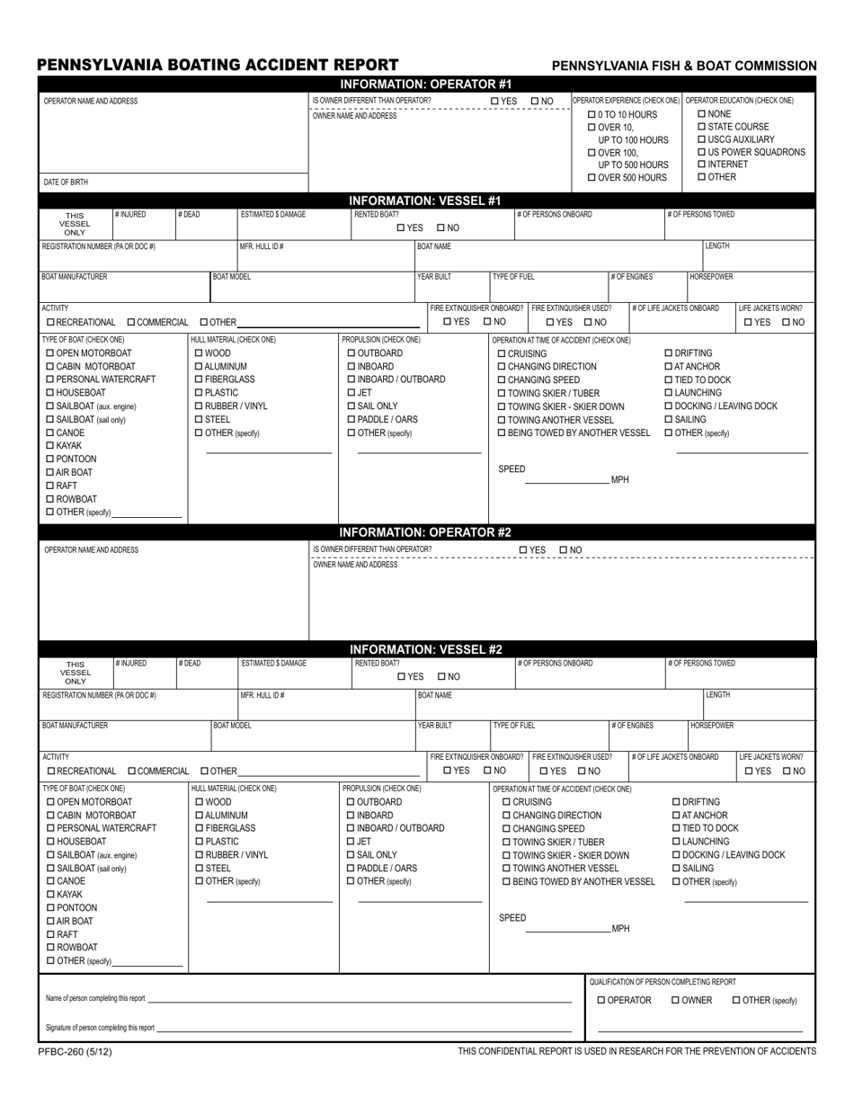 Form PFBC-260 Pennsylvania Boating Accident Report - Pennsylvania, Page 2
