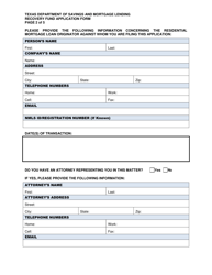 Recovery Fund Application Form - Texas, Page 3