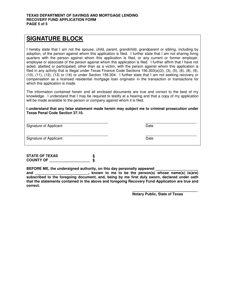 Recovery Fund Application Form - Texas, Page 6