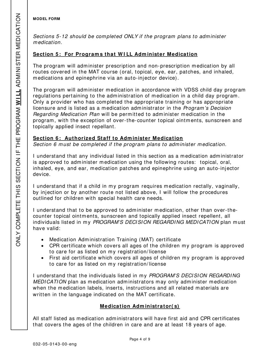 Form 032-05-0143-00 Licensed Child Day Center Program Decision on the Administration of Medication - Virginia, Page 4