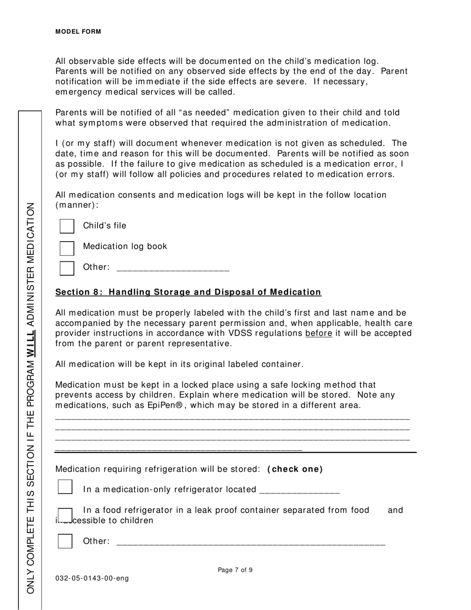 Form 032-05-0143-00 Licensed Child Day Center Program Decision on the Administration of Medication - Virginia, Page 7