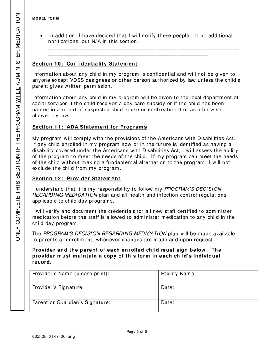 Form 032-05-0143-00 Licensed Child Day Center Program Decision on the Administration of Medication - Virginia, Page 9