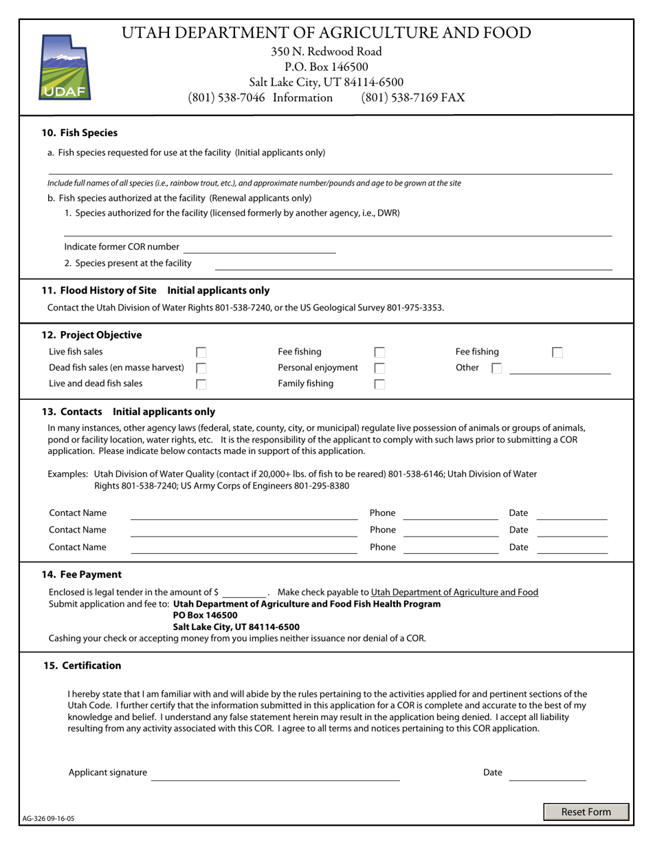 Form AG-326 Application for Certificate of Registration (Cor) - Utah, Page 3