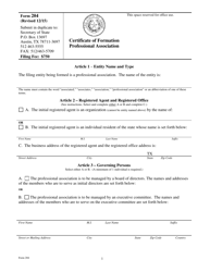 Form 204 Certificate of Formation - Professional Association - Texas, Page 5