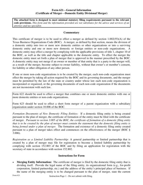 Form 621  Printable Pdf